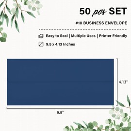 50 Pack #10 Business Envelopes, Self Seal Standard Royal Blue Envelopes for Secure Business & Legal Mailing, Office, Checks, Letter, Invoices, 4 1/8 x 9 1/2 Inches