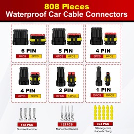 Car Plug Set, 808 Pieces Car Connectors, Waterproof Plug 1/2/3/4/5/5/6 Pin, Superseal Plug for Tractor Accessories, Car, Truck, Boat, Motorcycle (Applicable Cable Diameter: 1.5 mm², 300 V, 12 A)