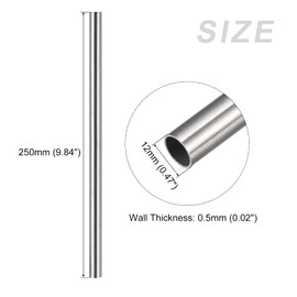 METALLIXITY 304 Stainless Steel Tubing 12mm OD x 0.5mm Thickness x 250mm Length Straight Tube for Home Furnishing Machinery