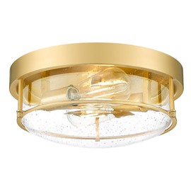 Cargifak 12" Flush Mount Ceiling Light, Farmhouse Style, Bubble Glass,Brass Gold, for Living Room, Bedroom, Dining – CKCL4822-2W-SGBB