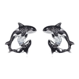 POPLYKE Two Killer Whales Orca Ocean Stud Earrings For Women 925 Sterling Silver Hypoallergenic Mom Daughter Mothers Day Earrings Jewelry