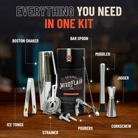 Mixology Bartender Kit with Boston Cocktail Shaker - 9pc Stainless Steel Bar Tool Set - Drink Mixer, Cocktail Accessories, Home Bar Essentials, Martini Barware Set, Men or Women Bartending Gift