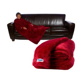 Slanket Kids Wearable Blanket With Sleeves - Ultimate Oversized Fleece Blanket With Foot Pocket - Lightweight, Plush, & Soft Plus Sized - 44" W x 60" L, Ruby Wine