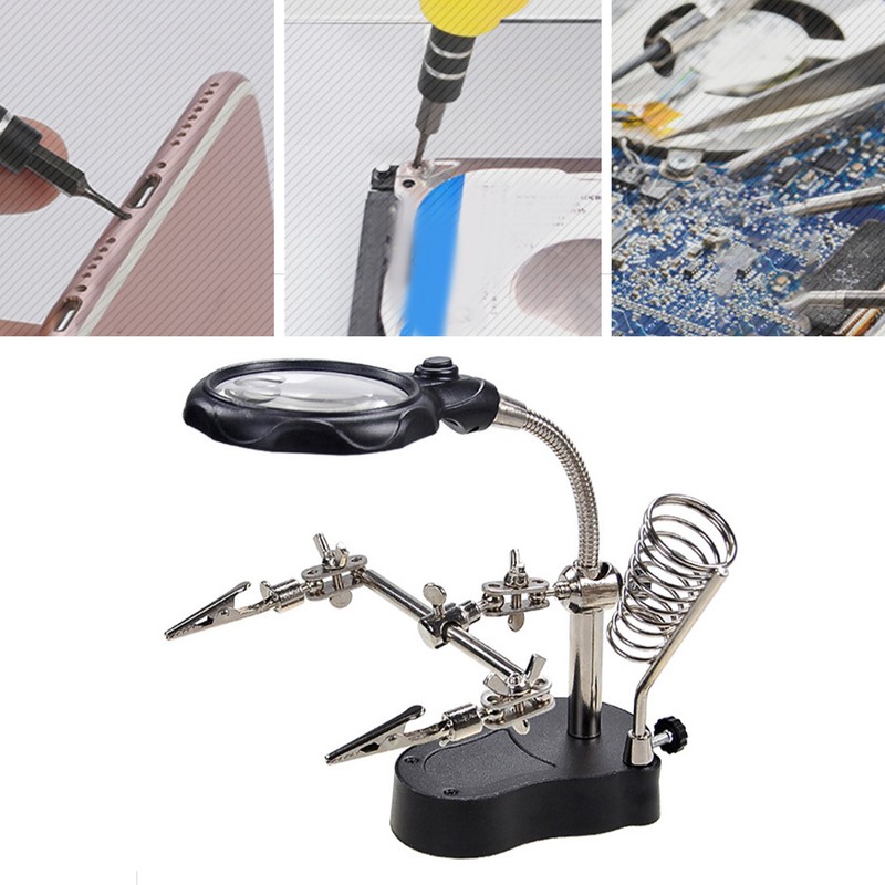 Magnifying Glass Soldering Station Professional LED Lamp Magnifier with Auxiliary