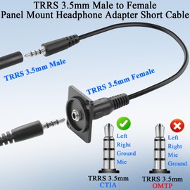 QIANRENON TRRS 3,5 mm Panel Montage Kopfhörer Anschluss Kurzes Kabel 4 Polig TRRS 1/8 Stecker auf Buchse Bulkhead Feste Mount Audio Adapter Extender, für Extension CTIA Stereo+Mik Port, 25cm/9.8in