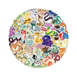 50 Pcs Macaroon Snake Stickers for Children Teens Girls Boys,Cute Style Cartoon Animal Scrawl Stickers for Water Bottles,Skateboard,Laptop,Computer,Waterproof Vinyl for Wall,Graffiti Stickers