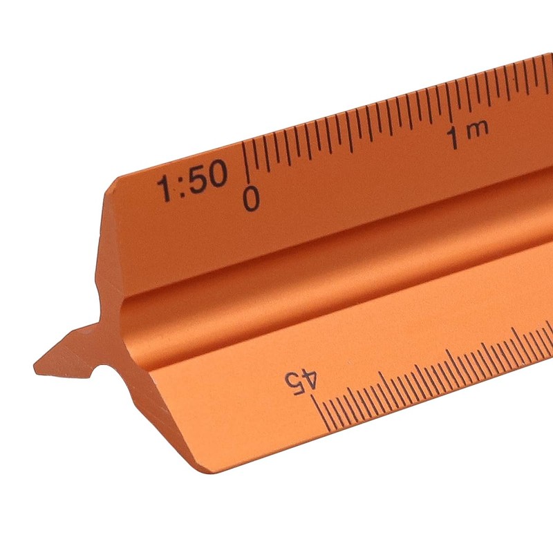 POFET Architectural Scale Ruler, Metal Triangular Scale Ruler Metric 1:20,