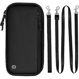Lumbor37 Estuche para Pasaporte Familiar de Gran Capacidad, Estuche para Pasaporte con Bloqueo RFID, Cremallera y Cordón de Transporte, Organizador de Documentos de Viaje(01-Negro)