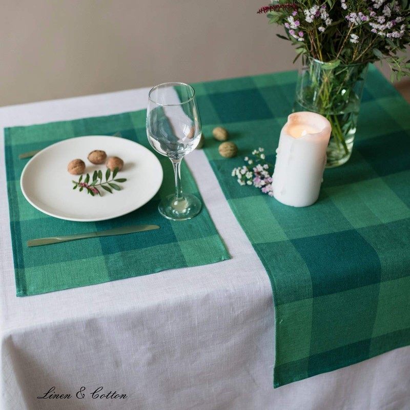 Linen & Cotton Place Mats Fabric Table Mat Set Emerald