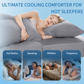 QUTOOL Cooling Comforter Twin Size, Double-Sided Cooling Blankets for Hot Sleepers and Night Sweats, Silk Smooth Ice Cool Comforter with 1 Pillowcase, Breathable & Lightweight Grey, 68"x90"