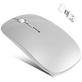 Azmall Bluetooth Mouse Portable Wireless Mouse (Silver (Updated Version))