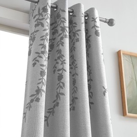Melodieux Flower Embroidery Faux Linen Room Darkening Wide Curtains for Living Room Patio Door Large Window Grommet Drape, Grey Flower, 100 by 96 Inch (1 Panel)