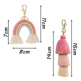 Zasvec Rainbow Key Chain, Pack of 2 Keyrings for Women with Tassel, Rainbow Tassel, Key Fob Bag, Decoration Key Chain for Car, Bag Pendant, pink