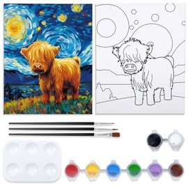VOCHIC Canvas Painting Kit Pre Drawn Canvas for Painting for Adults Party Kits Paint and Sip Party Supplies 8x10 Canvas to Paint Starry Sky Highland Cow Art Set