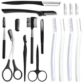 Kit de 16 piezas de afeitado y corte de cejas para mujeres incluye afeitadora facial, maquinillas de afeitar cepillo de cejas, tijeras de cejas, pinzas con bolsa de almacenamiento