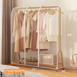 Voyboced Clear Garment Rack Cover, Transparent Clothes Rack Cover with 2 Smooth Zipper, Dustproof and Waterproof Clothing Protector (71"L x 20"W x 59"H)