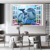 3D Sea World Fake Window Sticker, Dolphin Sea Turtle Tropical