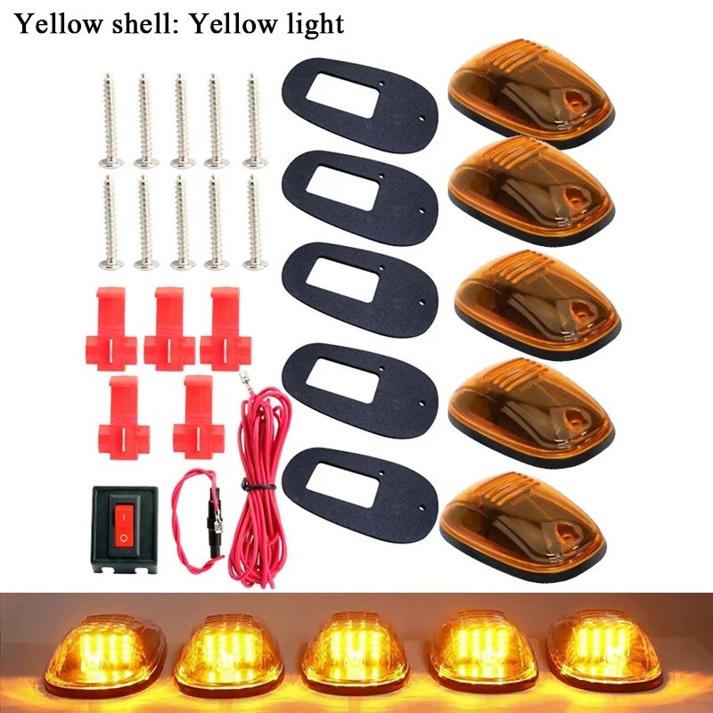 5-Piece 12V LED Cab Roof Marker Light Kit with Smoked