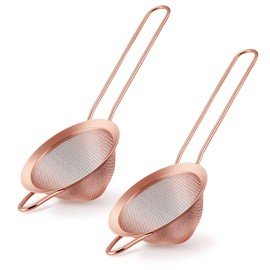 LIANYU Fine Mesh Strainer Set of 2, Stainless Steel Tea Sieve Strainer with Long Handle, 3.3 Inches Metal Conical Strainer for Straining Cocktail Coffee and Sifting Flour, Rust Proof, Copper