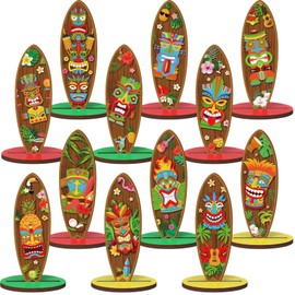 Geetery 12 Pcs Tiki Party Decoration Tiki Table Centerpiece Decorations Table Sign Standing Centerpieces for Birthday Party