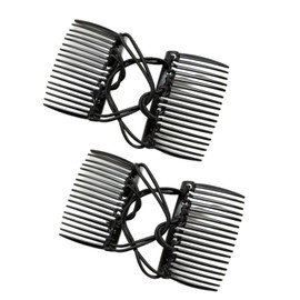 2Pcs Hair Comb Clips, Double Slide Hairpins, Black Elastic No Crease, Women Hair Styling Accessories