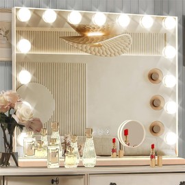 Ratsamee Pink Hollywood Vanity Mirror with Lights, 15 Replaceable Bulbs，3 Color Lights，Make Up Lighted Mirror, Aluminum Metal Frame,USB Charging Port（23" x 18"）