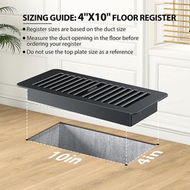 Floor Vent Covers, Plastic Floor Register 4x10, for Home Floor Sidewall Office or Ceiling Vent, Vent Covers for Home Floor 2 Pcs, Black