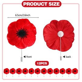 12Pcs 2.6in Poppy Pins Remembrance Day Poppy Pin,PU Red Poppy Brooch Lapel Pin Remember Memorial Day Poppy Flower Brooch Pin Lest We Forget on Veterans Day Memorial Day Remembrance Day