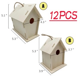 FBIRDY 12pcs DIY Wood Birdhouses Unfinished Wooden Bird House for Crafts and Arts Paint Unpainted Bird House to Build (12pcs)
