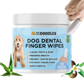 We Love Doodles Dog Teeth Cleaning Wipes - Pet Dental Finger Wipes for Dogs - Cleans Teeth and Gums, Freshens Breath Dog Dental Wipes, Prevents Tartar Buildup, Fits Most Finger Sizes - 50 PCS
