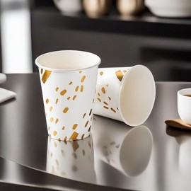 Silver Spoons Elegant White Paper Cups with Gold Design - 9 oz. (18 Pcs.) - Disposable and Stylish Cups - Perfect for Parties, Weddings, and Birthdays