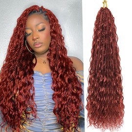 LIYATE Reddish Brown Goddess Box Braids Crochet Hair for Women 24 Inch 7 Packs Bohemian Crochet Braids with Curly Ends Boho Box Braid Crochet Braiding Hair Extensions
