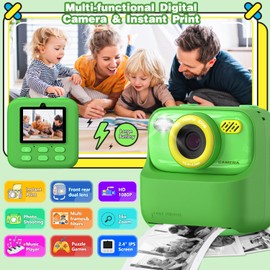 masterbee Kids Camera Instant Print Photo, Birthday Gifts for Girls and Boys, Kids Digital Camera Toys, 1080P HD Video, 3 4 5 6 7 8 9 10 11 12 Year Old Boy Gifts/Girl Gifts(Green)