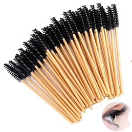 50 Pcs Spoolies, Disposable Eyelash Brush, Portable Mascara Wands, Black Brush Head And Gold Shaft, For Holidays,Wedding,Daily Use