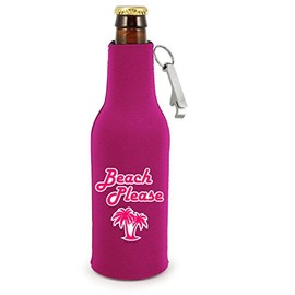 Beach Please Beer Bottle Coolie With Opener (Magenta)