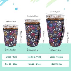 AJLTPA Iced Coffee Sleeve Insulator Sleeves for Cold Drinks Beverages, 3 Pack Reusable Neoprene Cup Sleeve with Handle for 16-32oz Coffee cups(Paw and Bone)
