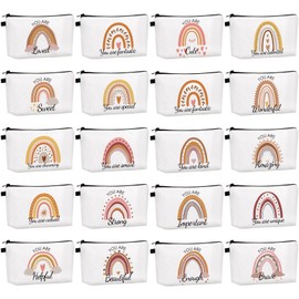 Dunzy 20 Pcs Makeup Bags Bulk Graduation Gift Cosmetic Bag Makeup with Zipper Pouch Waterproof Portable Travel Toiletry for Women Teacher Birthday Thanksgiving Christmas Gifts(Rainbow)