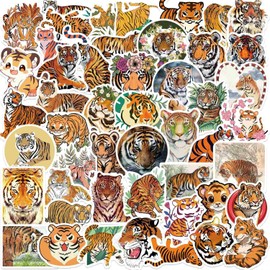 50Pcs Cute Tiger Stickers for Kids, Funny Tiger Face Stickers Pack, Tiger Gift for Kids Adults, Waterproof Animal Stickers for Water Bottle Journal Scrapbook Laptop Luggage (Tiger)