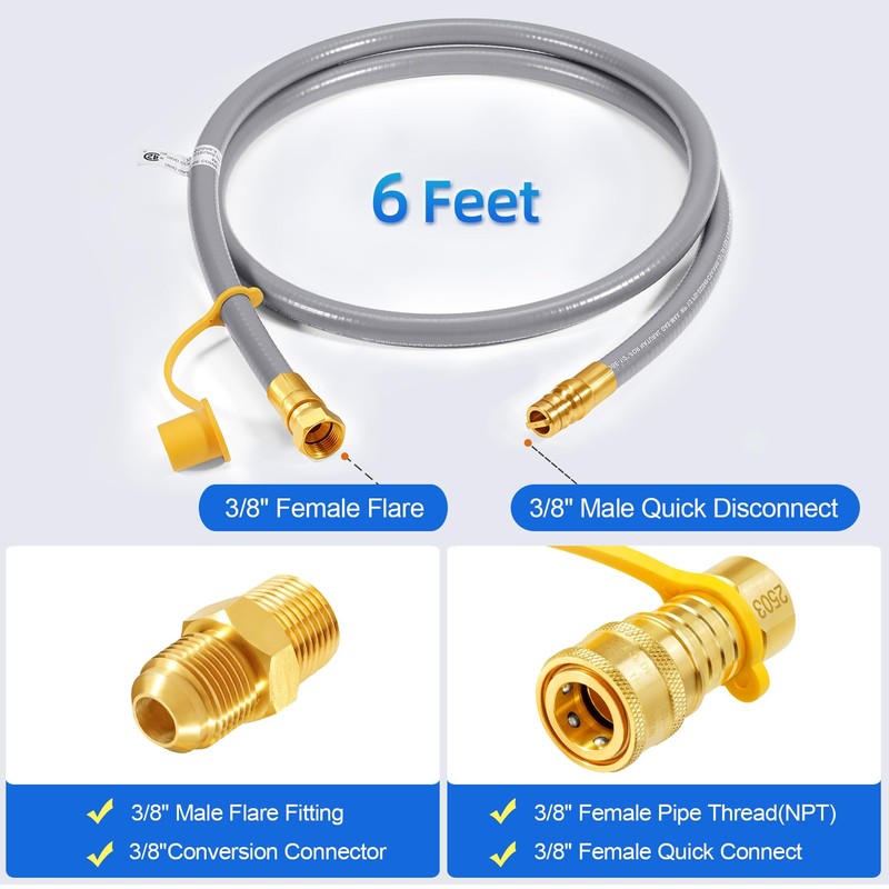 GasSaf 6FT 3/8" ID Natural Gas Hose, Natural Gas Grill