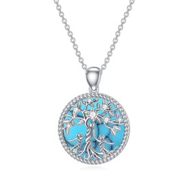 Lvoryance Moissanite Mother with Daugther and Son Tree of Life Necklace 925 Sterling Silver Moissanite Tree of Life with Turquoise Mother Pendant Necklace with 18+2inch Chain for Mother
