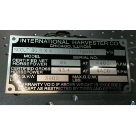World Graphix FITS INTERNATIONAL HARVESTER SCOUT TRAVELALL TRUCK DATA PLATE ENGRAVED