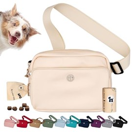 Puppington 3-in-1 Crossbody Bag & Dog Treat Pouch for Pet Training - Matching Poop Bags & Built-in Poop Bag Dispenser - Zippered Pockets - Dog Walking Bag for Office to Off-Leash (Vanilla Cream)