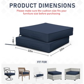Tounosnt Tounosnt Patio Chair Cushions 22 X 22 X 4 Inch Waterproof Outdoor Seat Cushions for Patio Furniture, Outdoor Sofa Couch Pads with Ties & Handle, Set of 2, Navy Blue