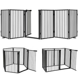 Snagle Paw Full Metal Freestanding Dog Gate with Door, 120” W x 32” H Pet Gate with Support Feet for Doorways, Stairs and Hallways, Portable Dog Fence for Indoor and Outdoor Use (6 Panel, Black)