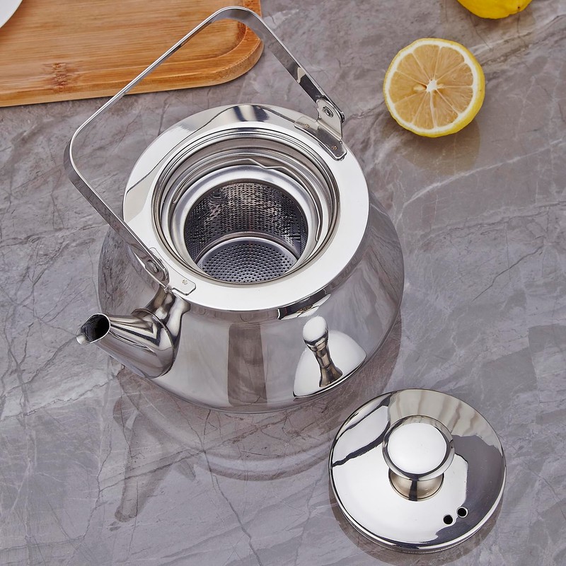 SANQIAHOME 1.5 Litre Stainless Steel Teapot with Egg A Modern