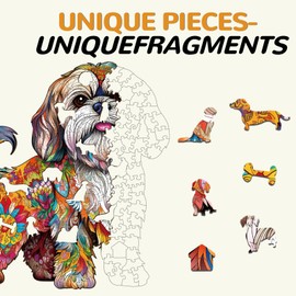 Wooden Puzzles for Adult, Shih Tzu Dog Wooden Jigsaw Puzzle, Unique Shape Lhasa Apso Wood Cut Puzzle, Best Gifts for Chrismas Family Game Puzzle Lovers (S-8 * 8.4in-100pcs)