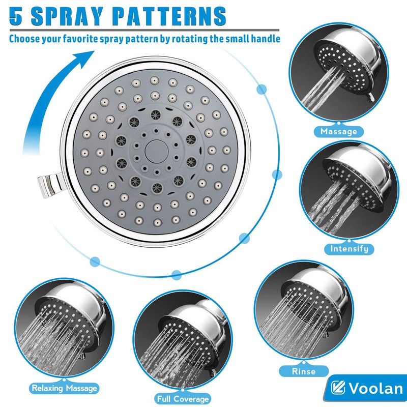 Voolan High Pressure Shower Head with Shower Arm - 5