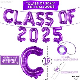 KatchOn, Purple Class of 2025 Balloons - 16 Inch | Graduation Balloons for Grad Decorations Class of 2025 | Purple Graduation Decorations 2025
