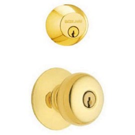 Schlage FB52N V PLY 505 B62 Double Cylinder Deadbolt and F51 Entry Plymouth Knob Keyed Alike, Finish, No Size, Brass/Bright Brass