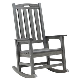 Psilvam Outdoor Rocking Chair, Poly Lumber Oversized Rocking Chair with 21" Wide Seat and 32" Tall Backrest, Pre-Assembled with Most Components for Effortless Installation(Dark Gray)